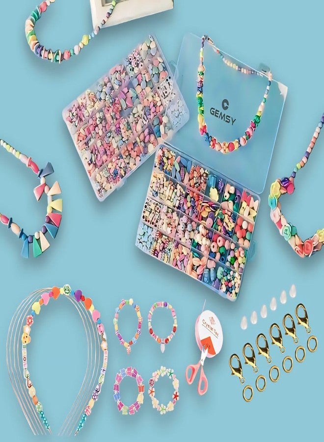 GEMSY Ultimate Jewellery Making Kit for Girls | 300+ Colourful Plastic Beads for Bracelets, Necklaces, Hairbands & Rings - DIY Activity Craft Games & Birthday Gift for Kids Ages 4 to 12 - Image 1
